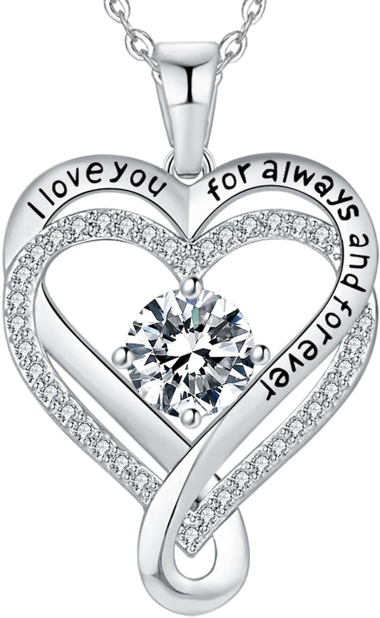 Jewelry for Women Wife Infinity Heart Birthstone I Love You Necklace S925 Anniversary Women Necklaces for Her Wife Birthday Gift Ideas, Birthday Present for Girlfriend Mom Daughter Sterling Silver