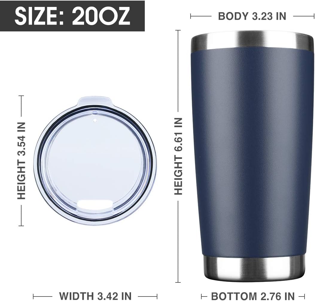 20oz Tumbler Bulk Stainless Steel Vacuum Insulated Tumblers with Lid Double Wall Travel Mug, Durable Powder Coated Coffee Cup, Suitable for Ice Drinks and Hot Beverage(Navy 6pack)