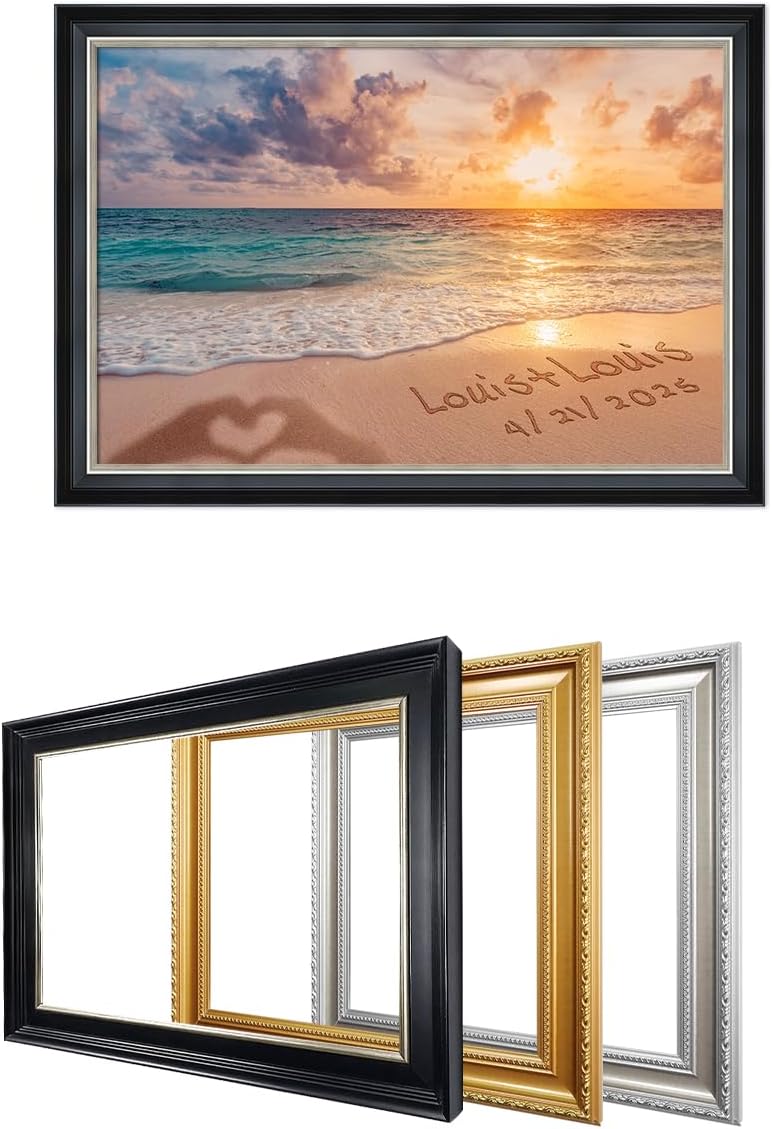 IPIC - "Forever Together Personalized Wall Art, Custom Beach Scene with with Solid Wood Frame, A Personalized Gift with Name and Date for Couple, Wedding, or Anniversary, Ready to Hang