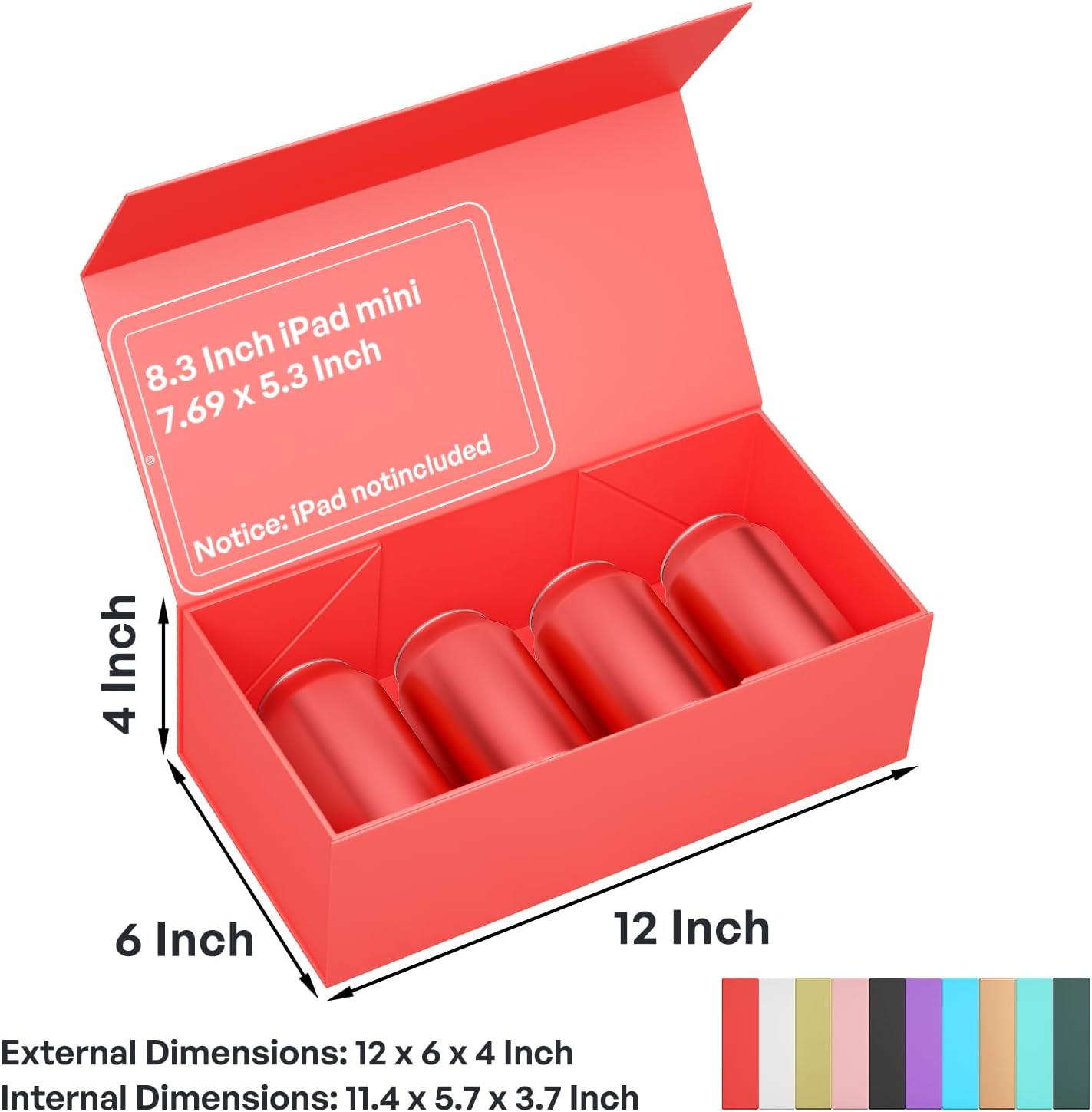 5 Pack Red Gift Box, 12x6x4'' Gift box for Presents with Lids Magnetic Closure Rectangle Collapsible for Bridesmaid Proposal Box, Wedding, Christmas, Halloween, Birthday Gift Packging