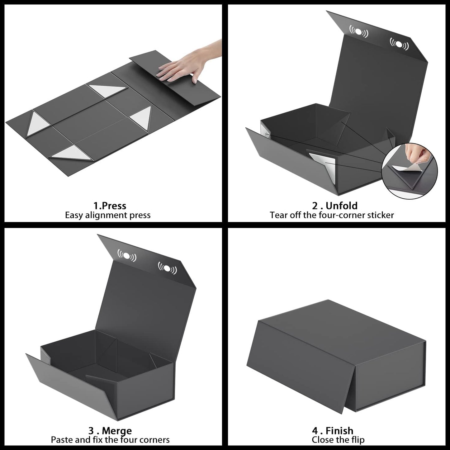 5 Pack Black Gift Box, 9.5x6x3'' Gift boxes for Presents with Lids Magnetic Closure Rectangle Collapsible for Groomsman Proposal Box, Wedding, Christmas, Halloween, Birthday Gift Packging