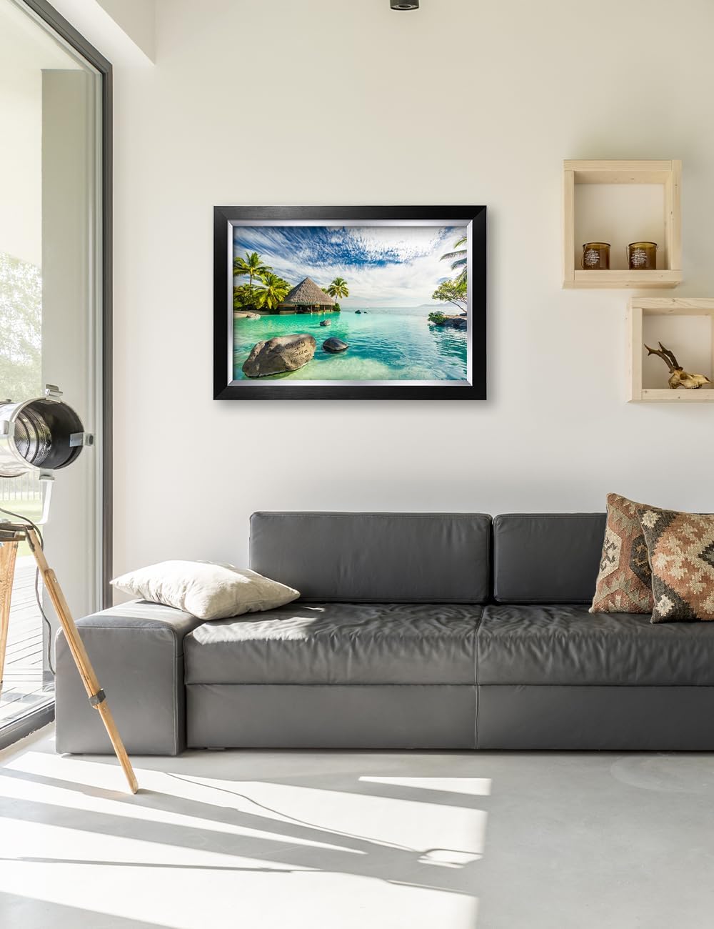 IPIC - "Tropical Memories Personalized Framed Wall Art, Custom Beach Canvas Print with Name and Date on Rock, A Personalized Gift for Couple, Wedding, or Anniversary, Coastal Home Decor