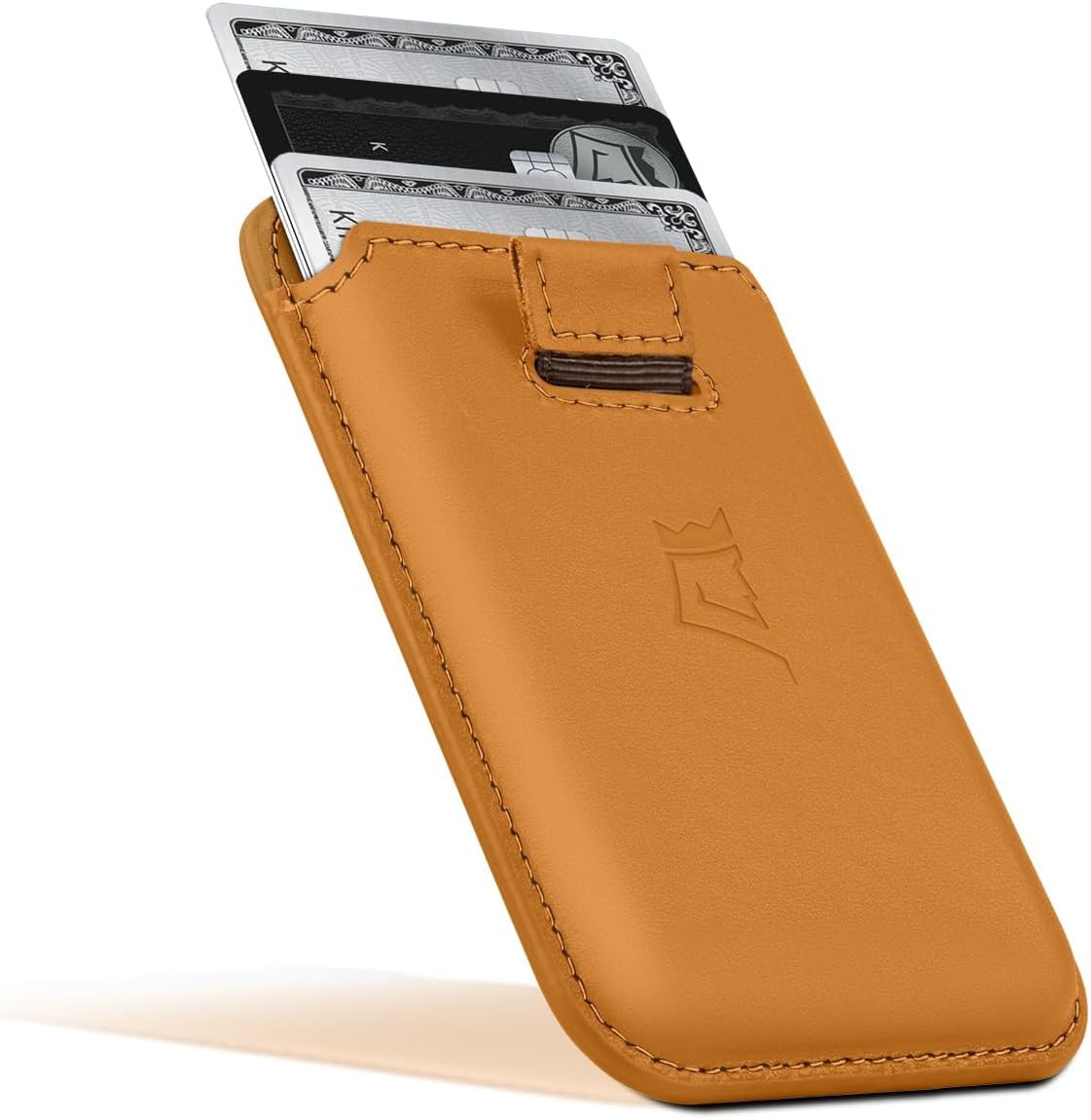 Kings Loot Magsafe Wallet for iPhone – Personalized Slim RFID Blocking Leather Design with Magnetic Attachment – Holds 1-3 Cards – Quick & Easy Pull Strap – Secure Wallets (Cognac)