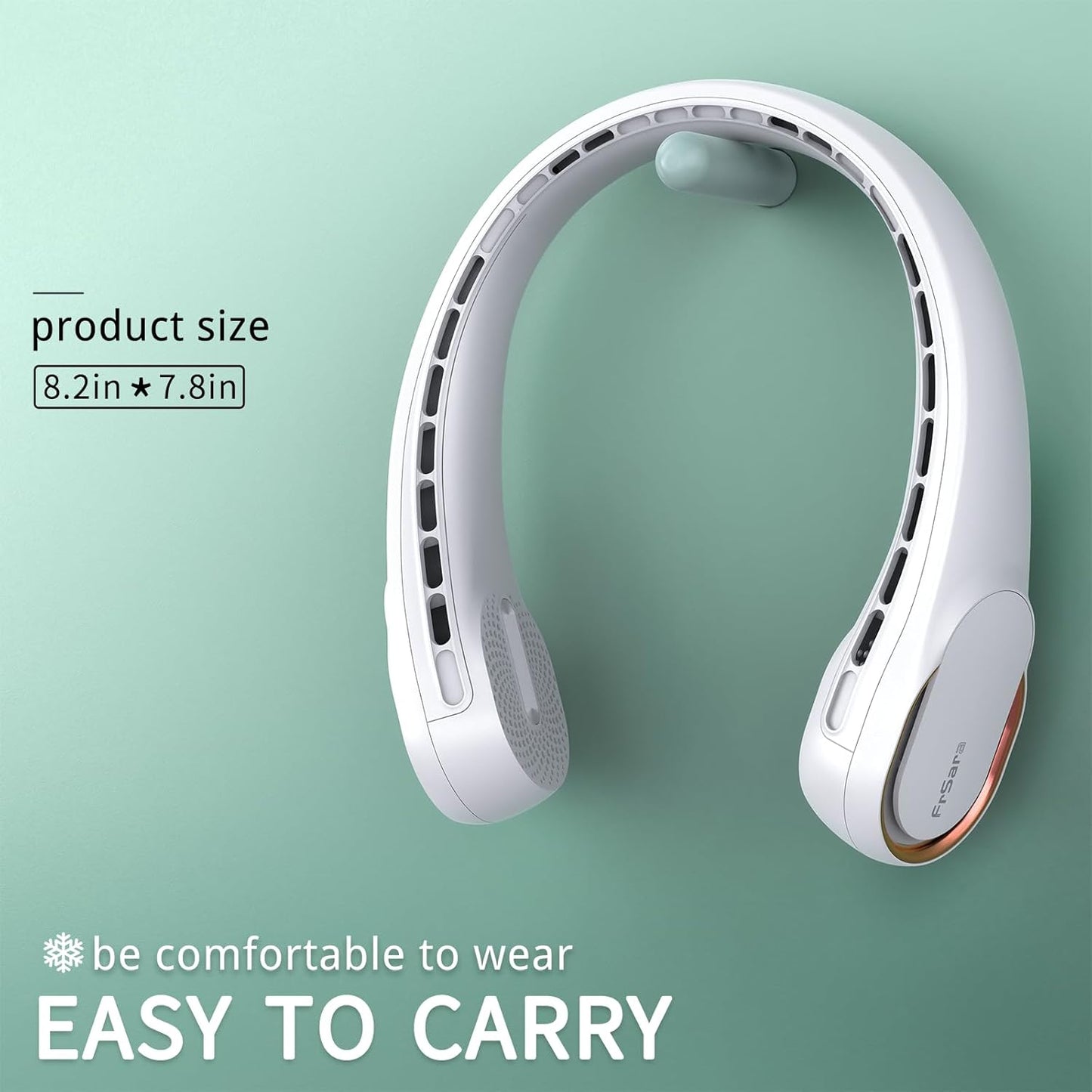 FrSara Neck Fan, Portable Personal Fan Strong Wind, 5200mAh, Air Volume,360° Cooling, No Hair Twisting, Air Volume On 2 Sides, Non-Slip, Quick Charge, Long Use Time, Birthday Gift for Women, Dad, Men