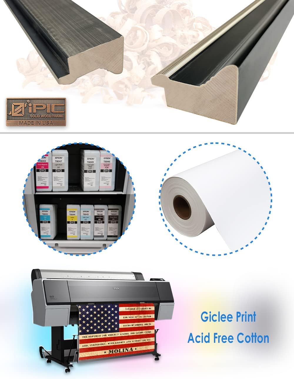 IPIC - American Flag Personalized Framed Wall Art with Names and Date on, Giclee Prints with Solid Wood Frame, Customized Gift and Memorial Gifts for Wedding Anniversary.