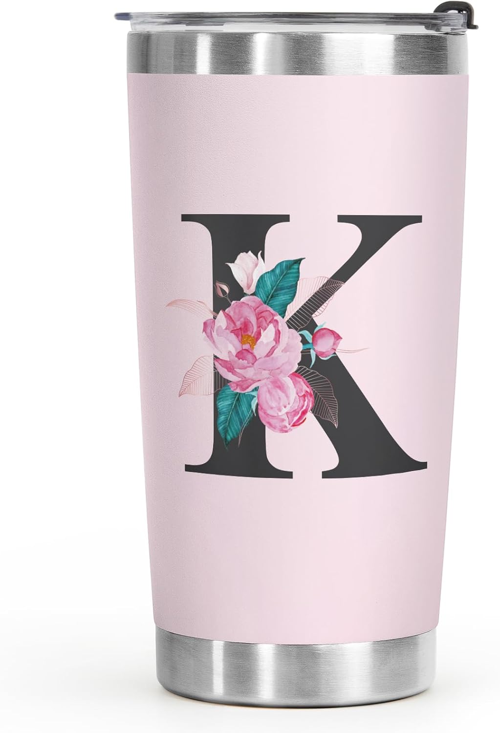 Shqiueos Initial Monogrammed Gifts for Women, 20 Oz Insulated Tumbler With Lid, Stainless Steel Vacuum Pink Cup, Personalized Christmas, Wedding, Birthday Gifts for Her Friends Mom Sister