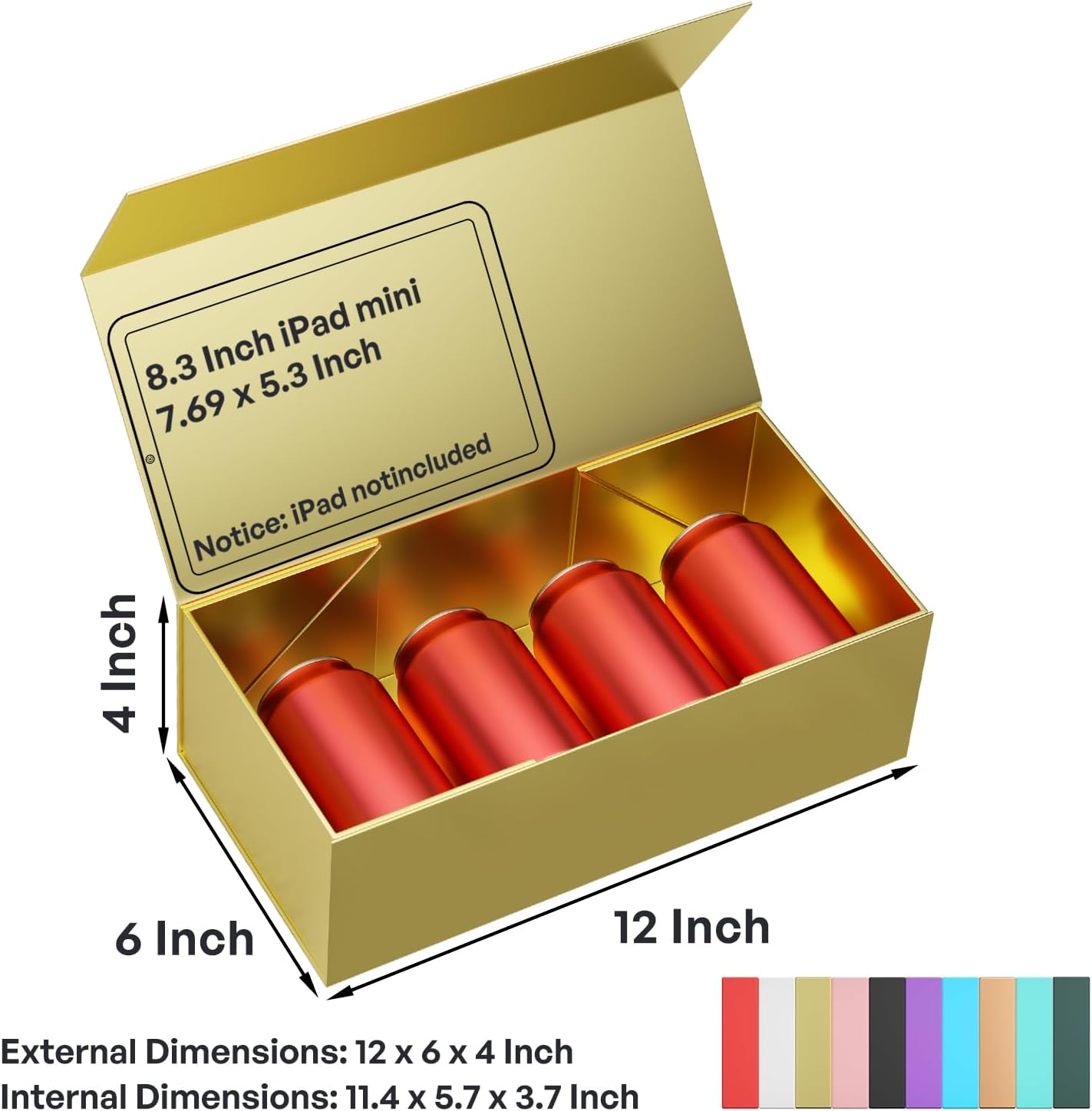 5 Pack Gold Gift Box, 12x6x4'' Gift box for Presents with Lids Magnetic Closure Rectangle Collapsible for Bridesmaid Proposal Box, Wedding, Christmas, Halloween, Birthday Gift Packging