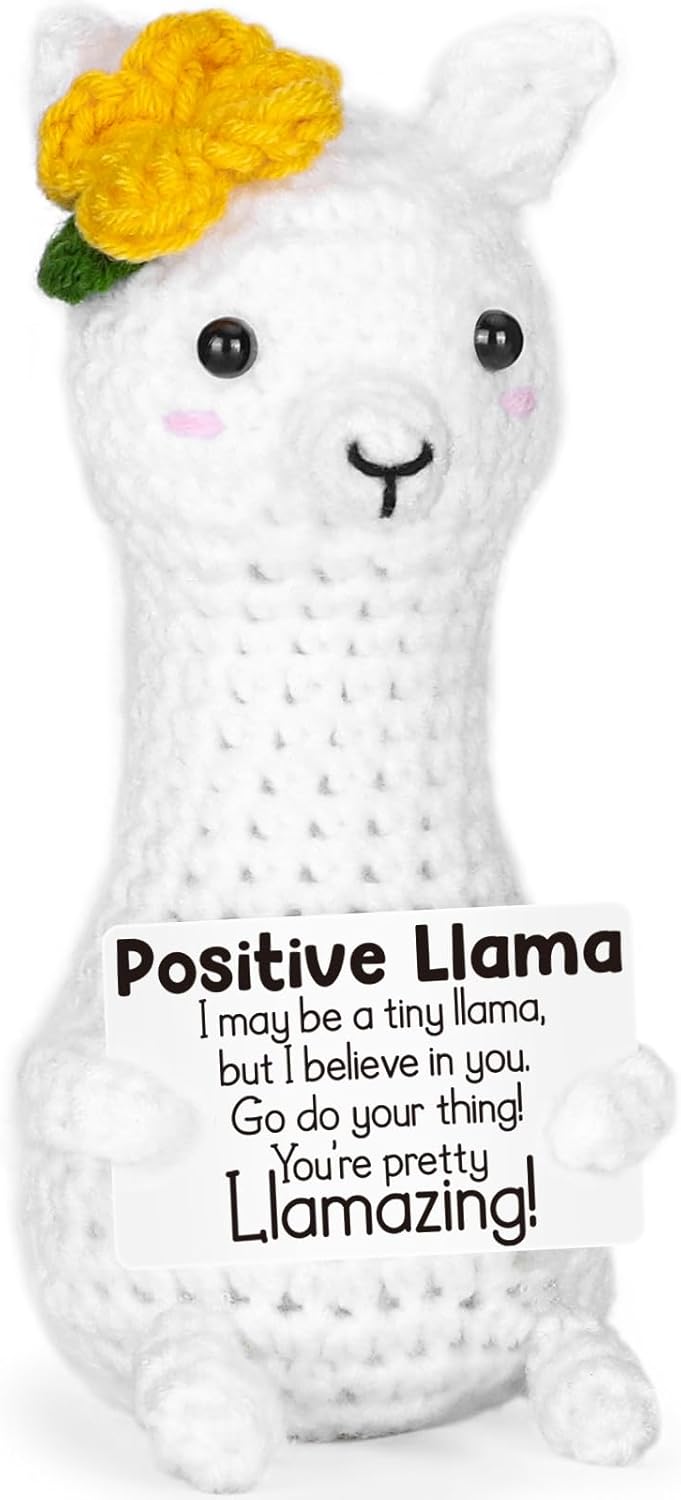 Funny Positive Crochet Animals Llama, Birthday Gifts for Women Men, Back to School Gifts for Student, Emotional Cheer Up Gift for Coworker Friends, Handmade Small Cute Stuff, Desk Accessories Decor