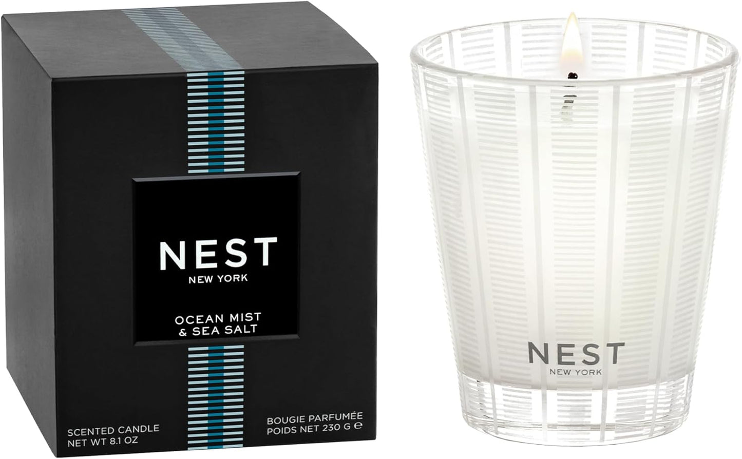 NEST New York Scented Classic Candle, Ocean Mist & Sea Salt - 8.1 oz - Up to 60-Hour Burn Time - Reusable Glass Vessel