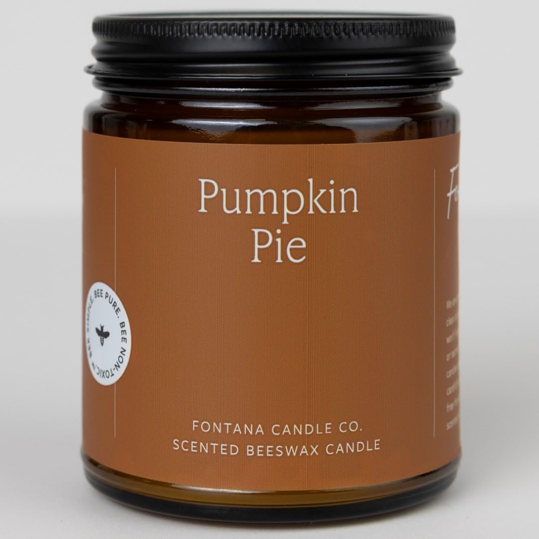 Fontana Candle Co Wood Wick Beeswax Jar Candles, Pumpkin Pie Fall Candle - Made with Coconut Oil & Pure Essential Oils – Clean Burn, Long Lasting and Non-Toxic Candles for Home & Room Decor
