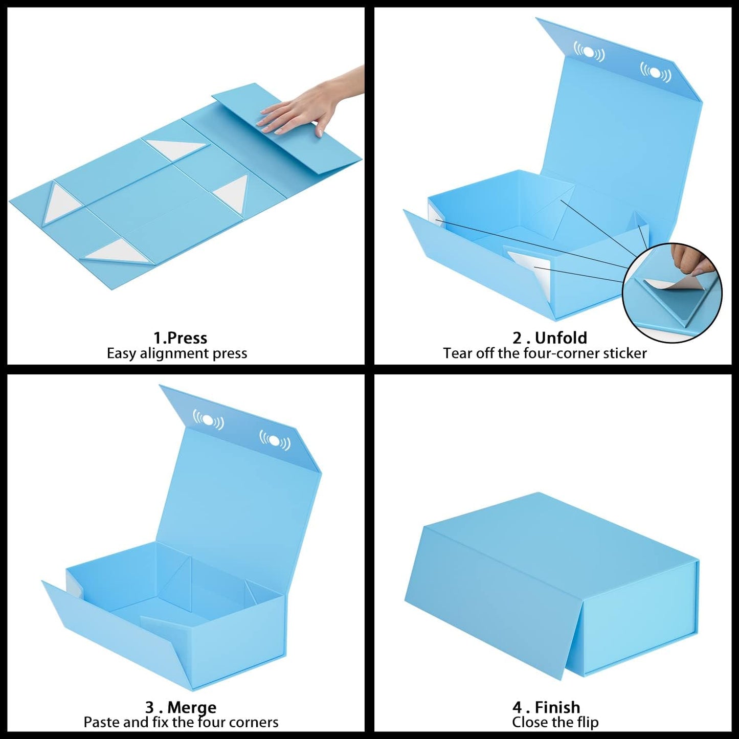 Blue Gift Box, 12x6x4'' Gift box for Presents with Lids Magnetic Closure Rectangle Collapsible for Bridesmaid Proposal Box, Wedding, Christmas, Halloween, Birthday Gift Packging