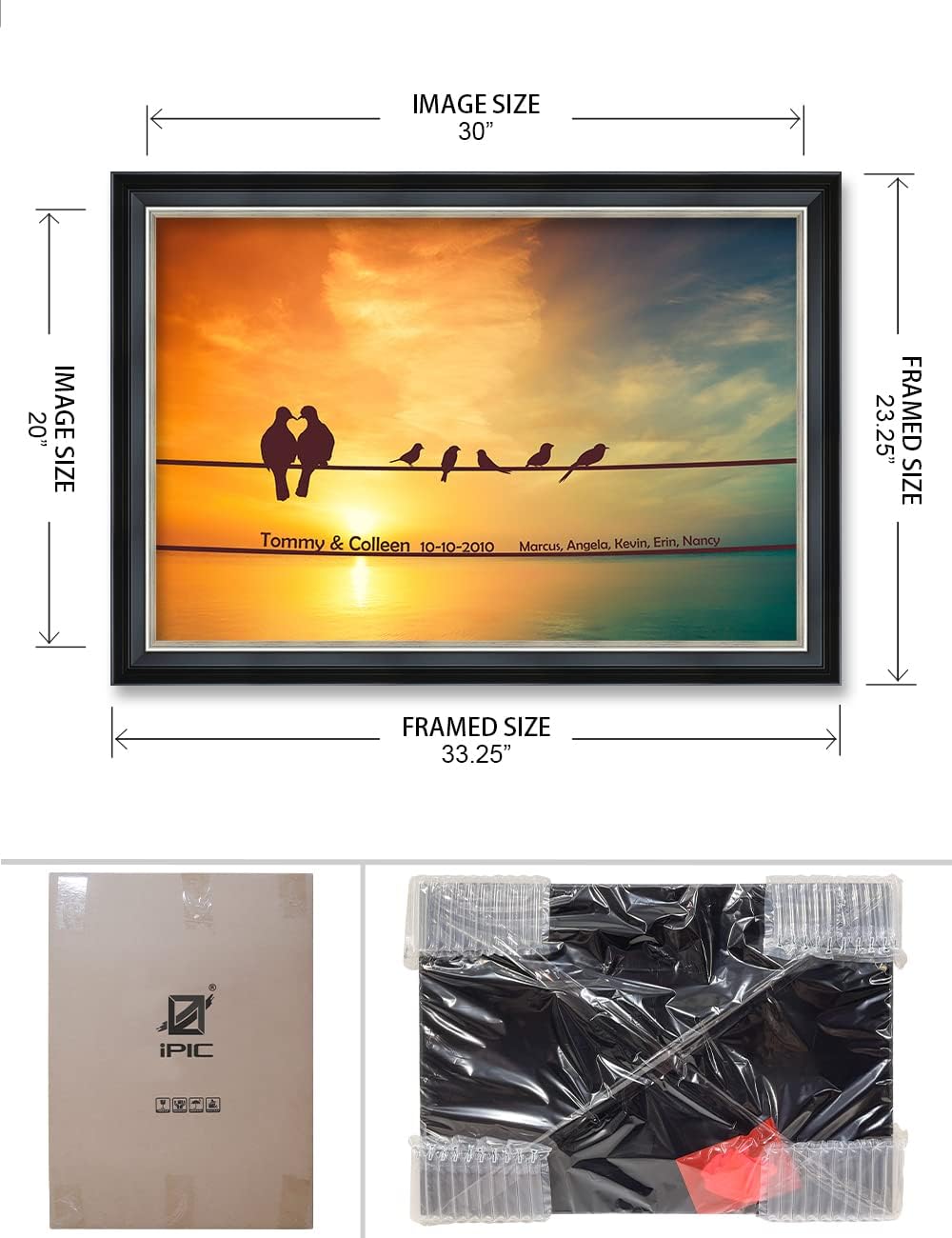 IPIC - We are Family, Personalized Ideal Gift Custom Framed Wall Art with Names and Date, Giclee Prints with Solid Wood Frame, Unique and Memorable Present. Wall Art for Home Decor.