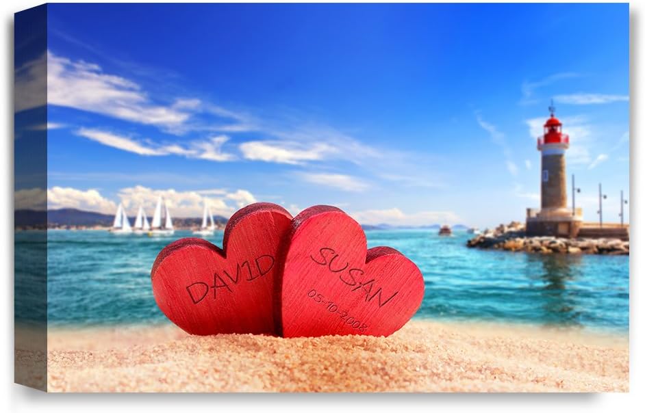 IPIC - Beach Lovers, Personalized Artwork with Names and Date on, Customized Gift for Anniversary,Wedding,Birthday and Holidays. 24x16