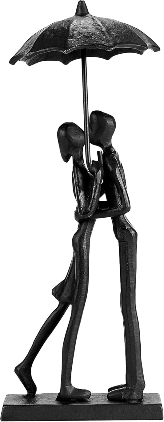 Wedding Anniversary Couple Gifts - Romantic Couple Statue Kissing Under Umbrella, Sweet Love Iron Sculpture Decoration Gifts for Wife Husband Girlfriend Boyfriend Birthday