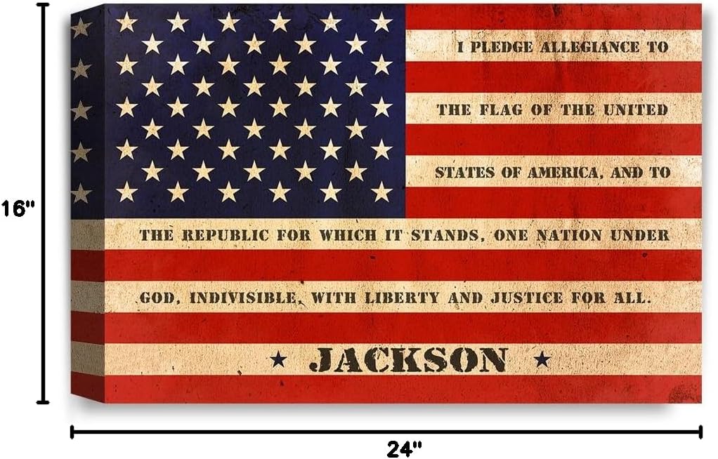 IPIC - American Flag, Personalized Canvas print with Family Name and Oath, Custom Canvas Wall Art for Independent Day, Thanksgiving and Christmas. 24x16