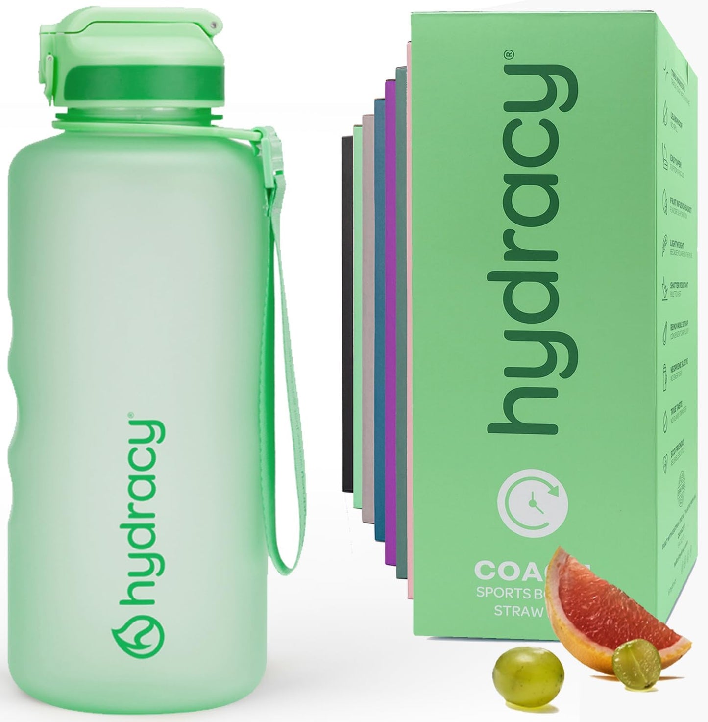 Hydracy Water Bottle with Time Marker -Large BPA Free Water Bottle & No Sweat Sleeve -Leak Proof Gym Bottle with Fruit Infuser Strainer & Times to Drink -Ideal for Fitness Sports & Outdoors