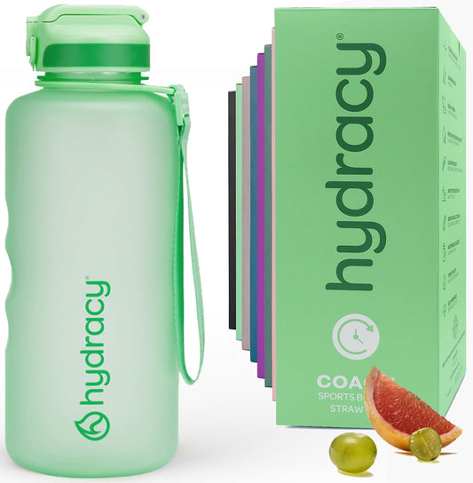 Hydracy Water Bottle with Time Marker -Large BPA Free Water Bottle & No Sweat Sleeve -Leak Proof Gym Bottle with Fruit Infuser Strainer & Times to Drink -Ideal for Fitness Sports & Outdoors