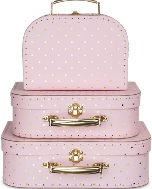 Jewelkeeper Paperboard Suitcases, Set of 3 Vintage Decorative Storage Box, Luggage Decor Storage, Vintage Decor for Birthday, Weddings, Pink Design