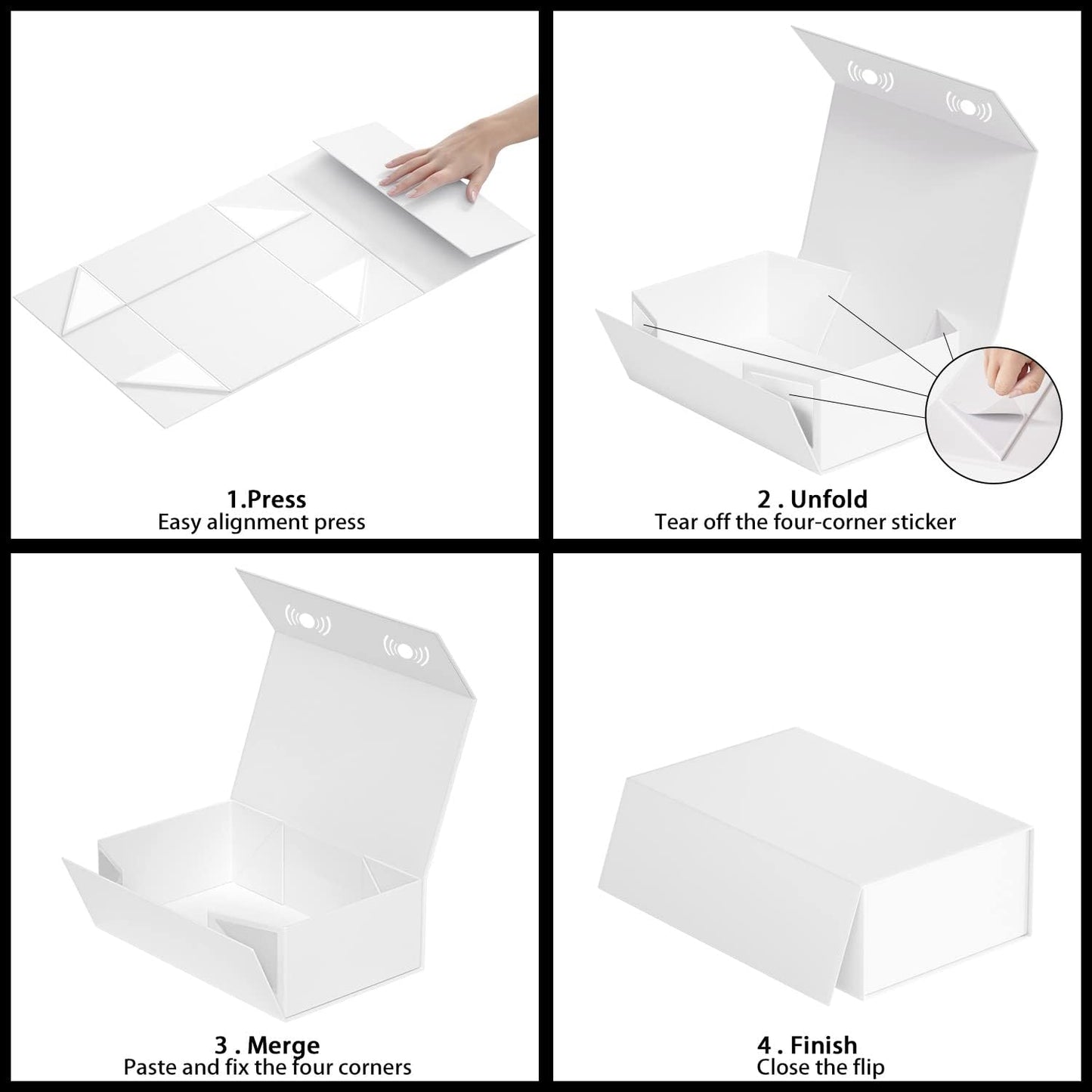 White Gift Box, 9.5x6x3'' Gift boxes for Presents with Lids Magnetic Closure Rectangle Collapsible for Bridesmaid Proposal Box, Wedding, Christmas, Halloween, Birthday Gift Packging