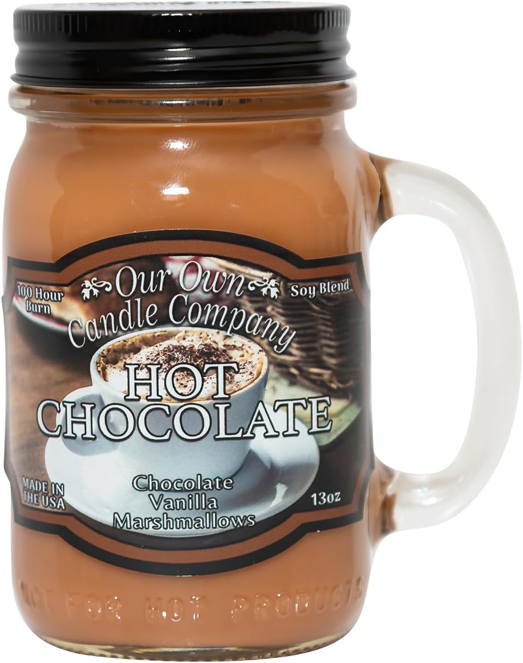 Our Own Candle Company, Hot Chocolate Scented Mason Jar Candle, 100 Hour Burn Time,13 Ounces