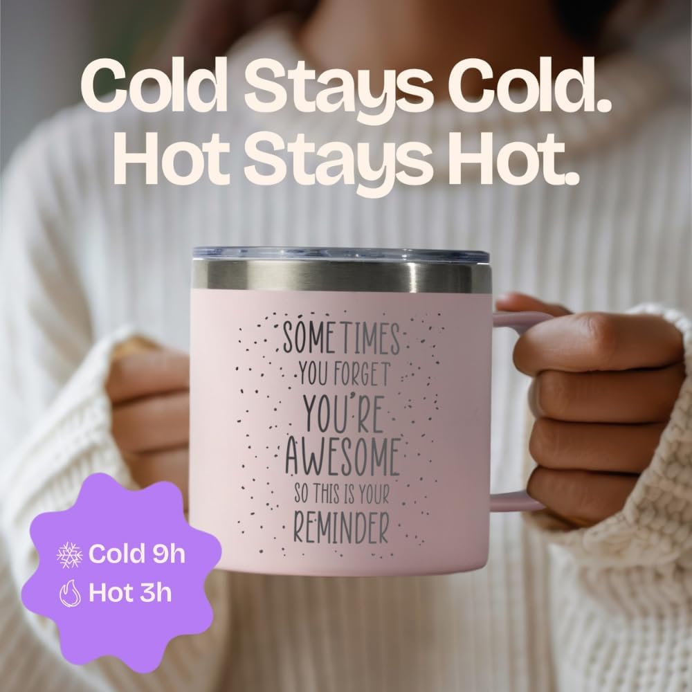 KLUBI Cute Pink Birthday Gifts for Women - Sometimes You Forget Your Awesome Gifts for Mothers Day, Her, Coworkers, Boss Day, Nurses Week College Girl Gift Ideas for Mothers Day Mugs 14 Ounce