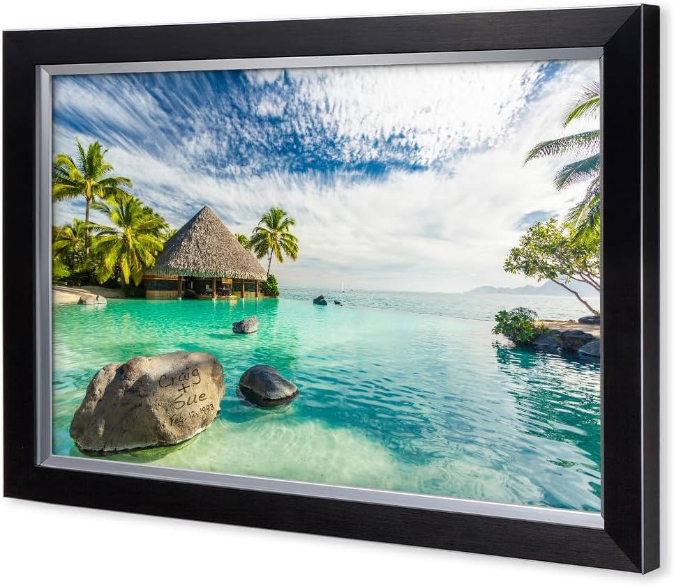 IPIC - "Tropical Memories Personalized Framed Wall Art, Custom Beach Canvas Print with Name and Date on Rock, A Personalized Gift for Couple, Wedding, or Anniversary, Coastal Home Decor