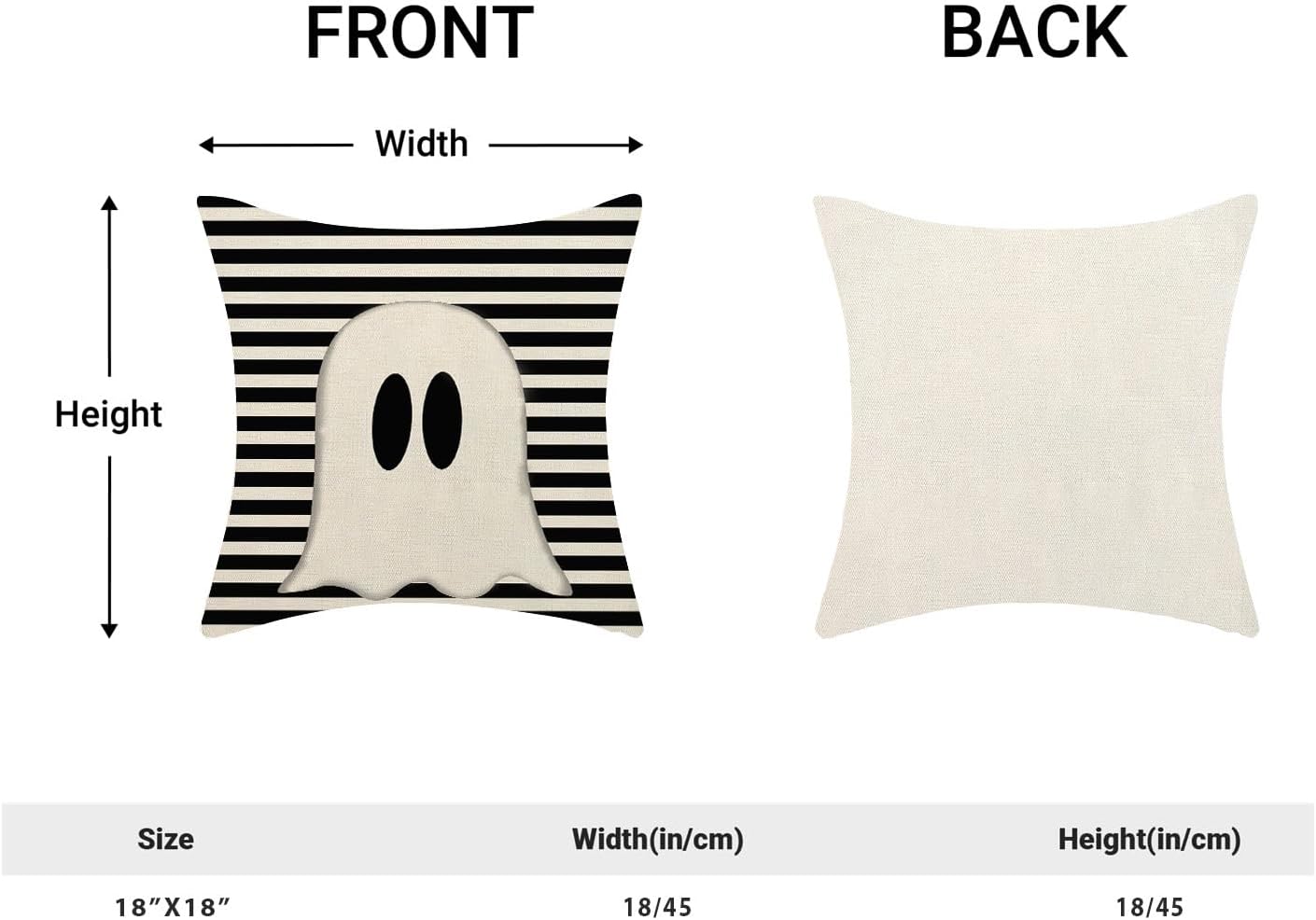 Halloween Pillow Covers 18x18 Set of 2 Cute Black Stripes Ghost Decorative Throw Pillow Covers Halloween Pillow Covers for Halloween Home Decoration L inen Cushion Case for Couch Sofa Decor