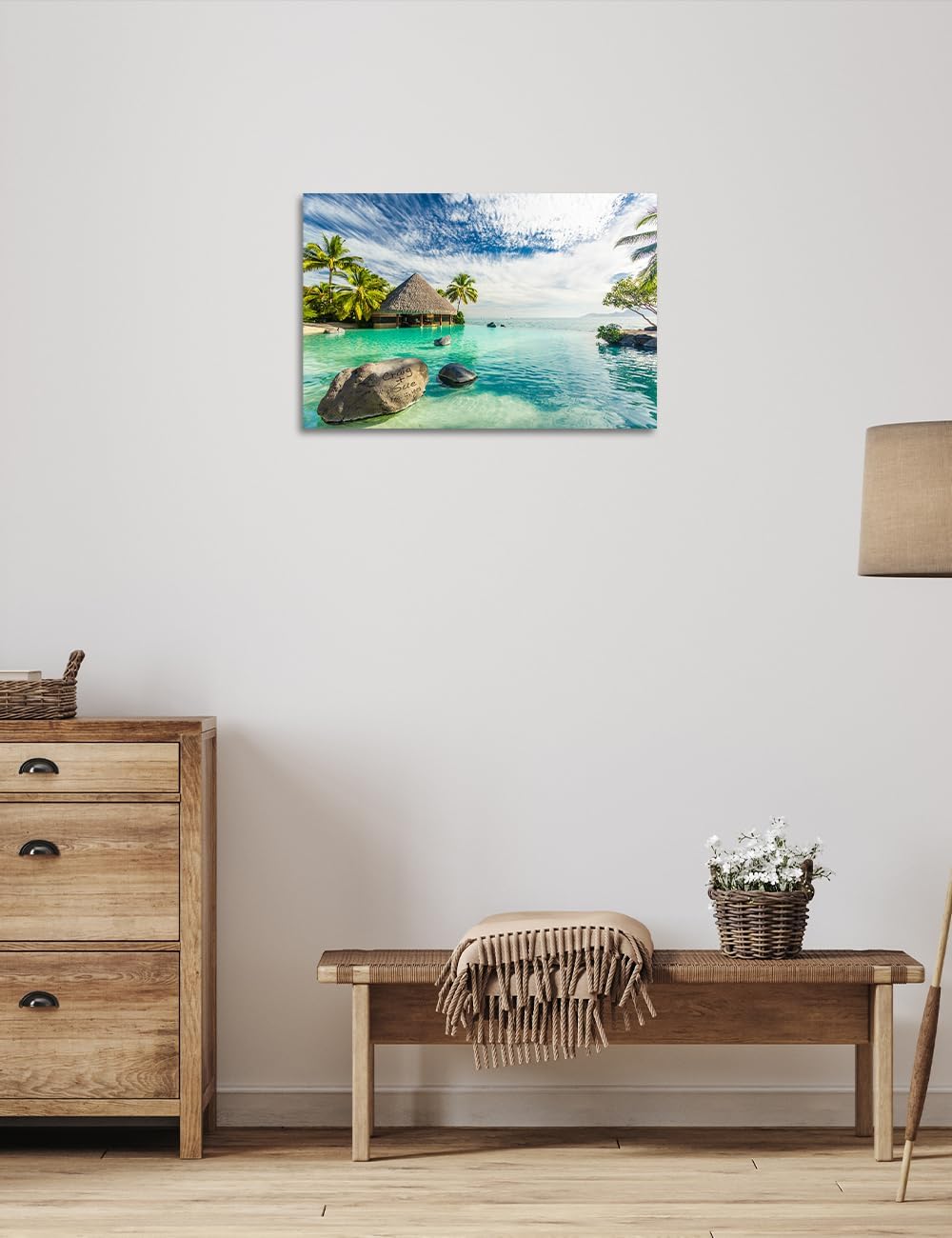 IPIC - "Tropical Memories Personalized Canvas Wall Art, Custom Beach Canvas Print with Name and Date on Rock, A Personalized Gift for Couple, Wedding, or Anniversary, Coastal Home Decor