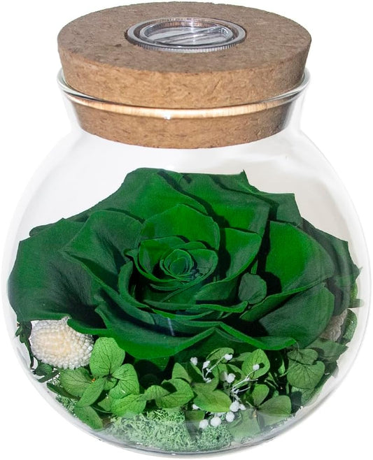 Preserved Real Roses with Colorful Mood Light Wishing Bottle,Eternal Rose,Never Withered Flowers,for Bedroom Party Table Decor, Christmas Decorations,a Gifts for Women 4.3inch1pcs (Green)