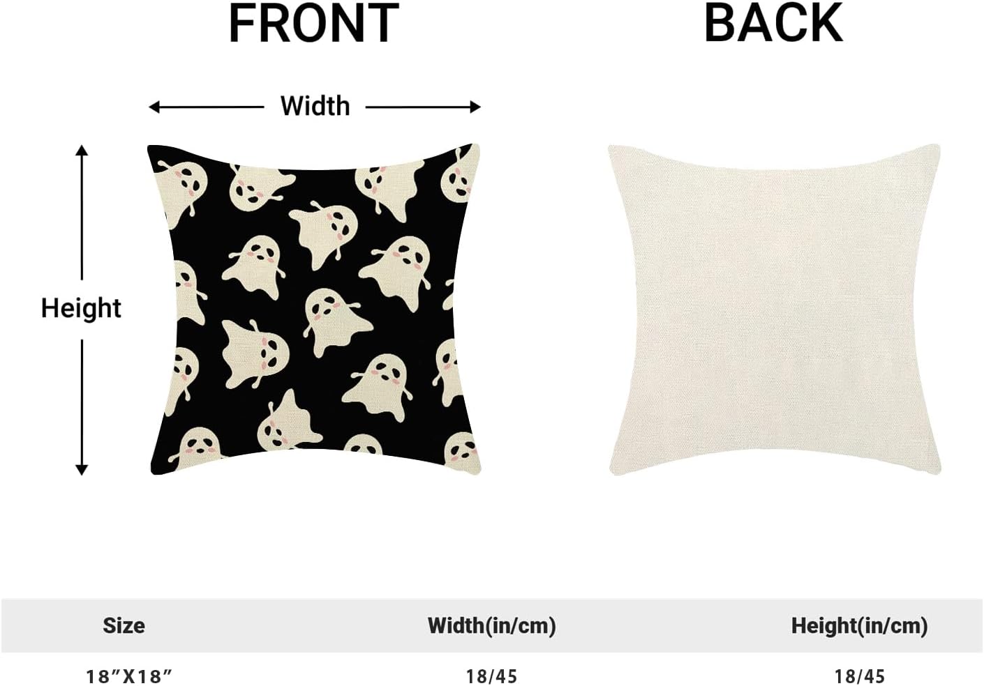 Halloween Decor Pillow Covers 18x18 Pack of 2 Black Beige Cute Ghost Throw Pillow Covers Outdoor Decoration,Fall Holiday Ghost Pillowcase Linen Decorative Cushion Case for Home Sofa Couch