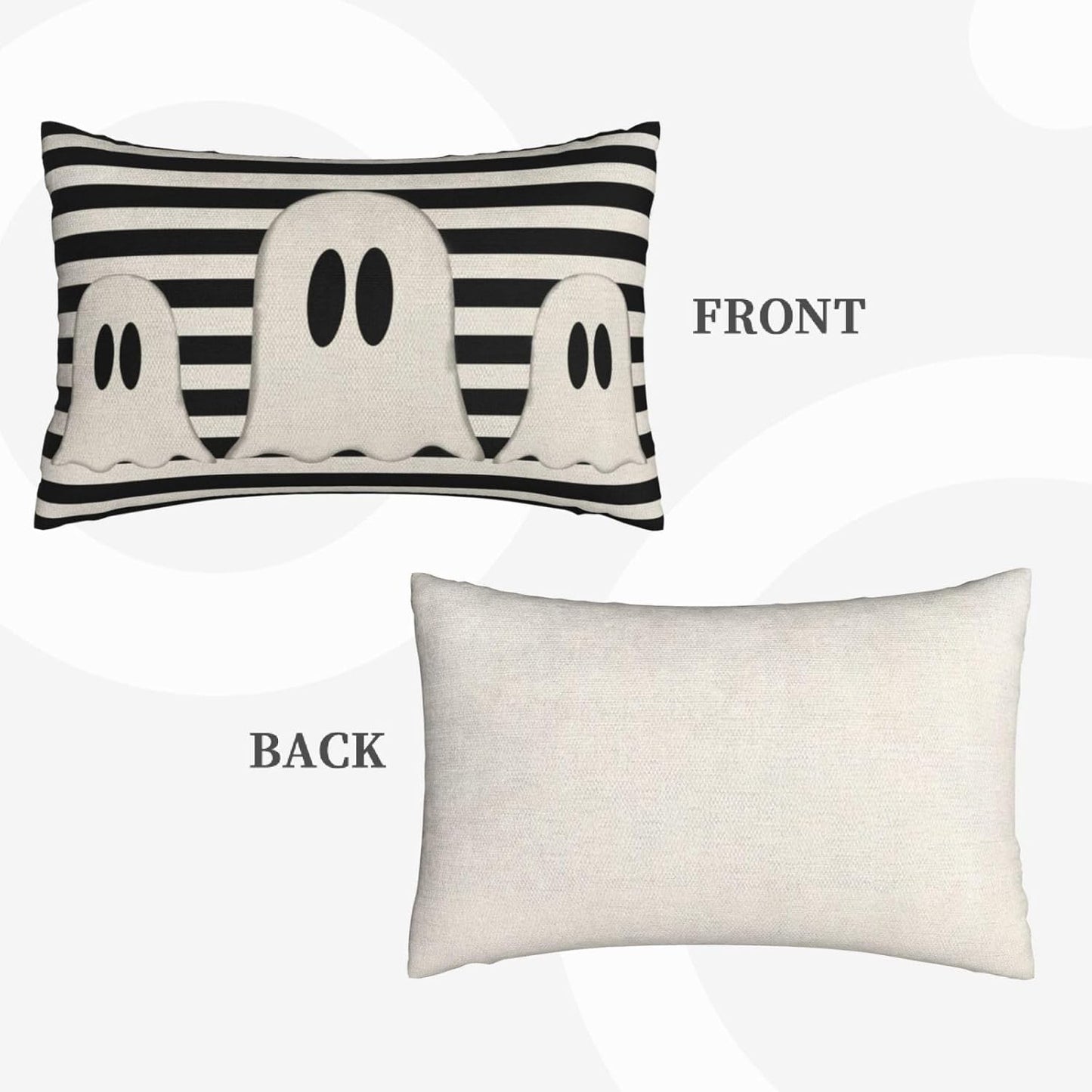 Halloween Pillow Covers 12x20 Set of 2 Black Stripe Cute Ghost Throw Pillcase Decorative Cushion Case for Couch Sofa Outdoor Decor
