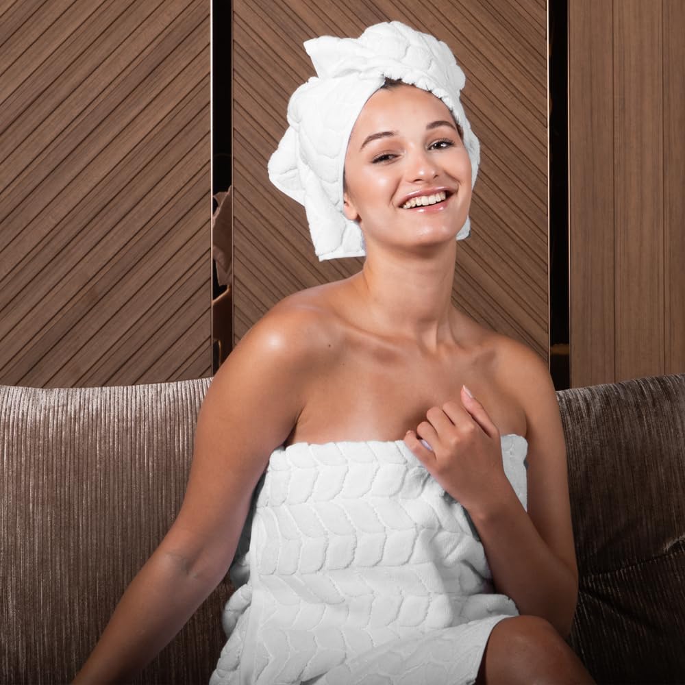 BAGNO MILANO Turkish Bath Towels, Soft Plush Jacquard Luxury Bath Towels, Quick Dry Towel Set (White, 4 Pcs Hand Towel Set)