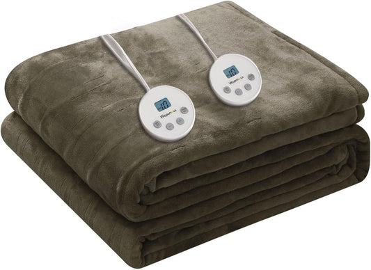 Wapaneus Heated Blanket Electric Queen Size 84"x90"-Dual Control with 10 Heat Levels 12 Timer Settings and 8 Hours Auto-Shut Off,Fast-Heating Electric Blanket,ETL Listed Machine Washable,Dark Brown