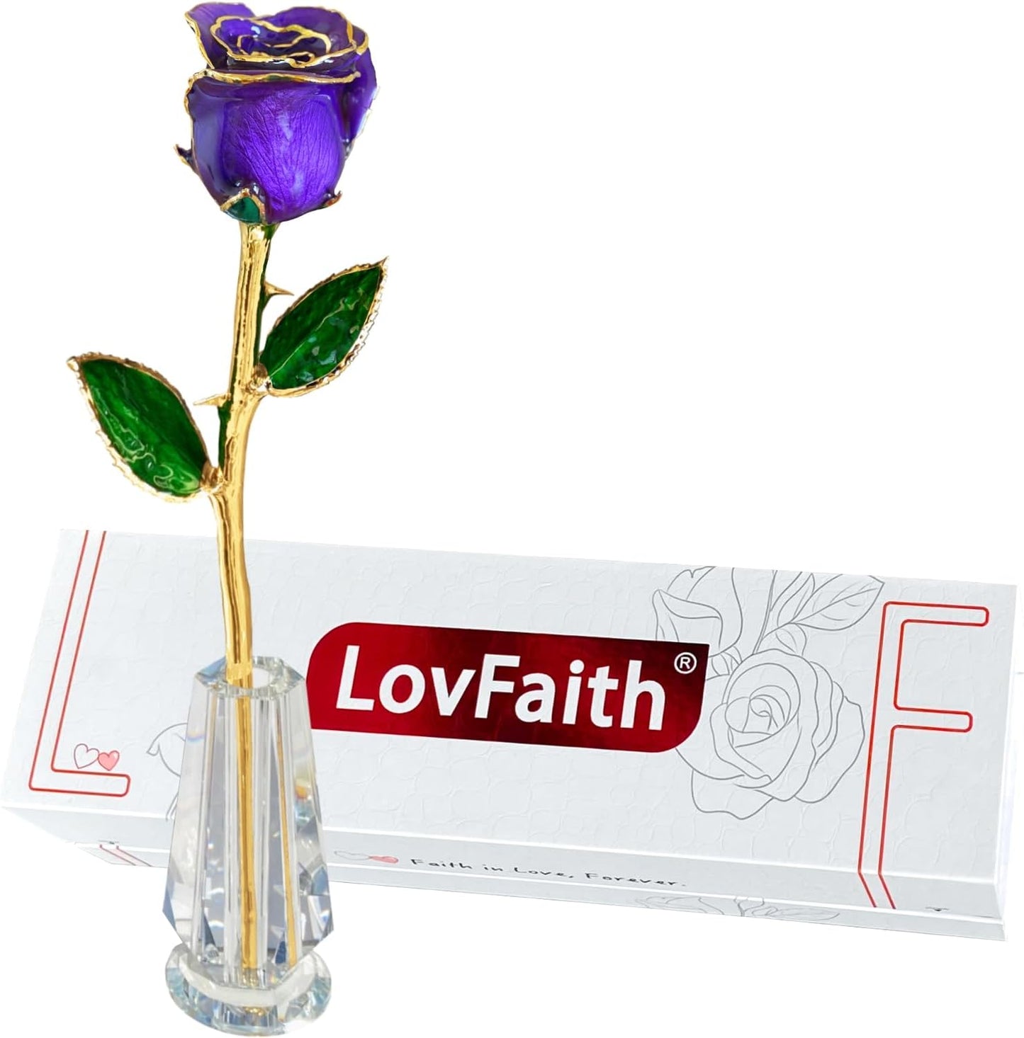 Valentine Gift Real Rose Dipped 24K Gold with Crystal Stand, Best Anniversary Rose Gift for Her Wife Mother Birthday Christmas (A2. Purple - Original Rose)