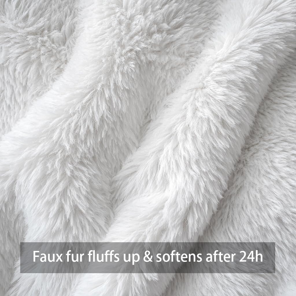 4TH Emotion Fall Pumpkins Decorative Lumbar Pillow Covers 12x20 Set of 2, White Soft Plush Faux Fur Wool Farmhouse Throw Cushion Cases for Autumn Thanksgiving Holiday Home Decorations