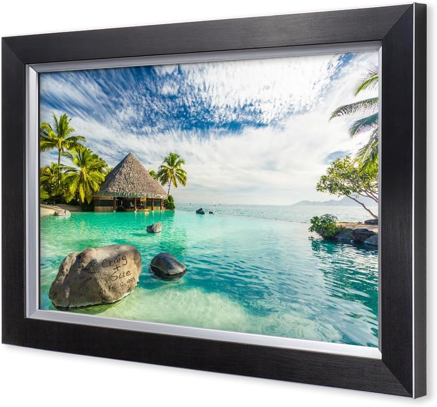 IPIC - "Tropical Memories Personalized Framed Wall Art, Custom Beach Canvas Print with Name and Date on Rock, A Personalized Gift for Couple, Wedding, or Anniversary, Coastal Home Decor