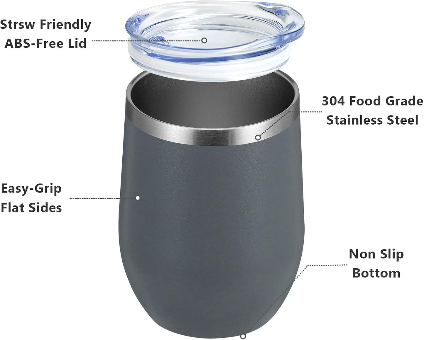 MEWAY 12oz Wine Tumbler 16 Pack Bulk Gifts for Women,Double Wall Vacuum Stainless Steel Travel Mug with Lid,Insulated Stemless Wine Cup Glass for Coffee,Cocktails,Drinks(Gray,Set of 16)