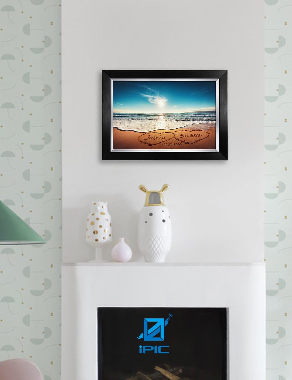 IPIC - Heart in Heart, Personalized Artwork with Names and Date on, Customized Gift for Anniversary,Wedding,Birthday and Holidays. Picture size: 18x12, Framed Size: 21x15