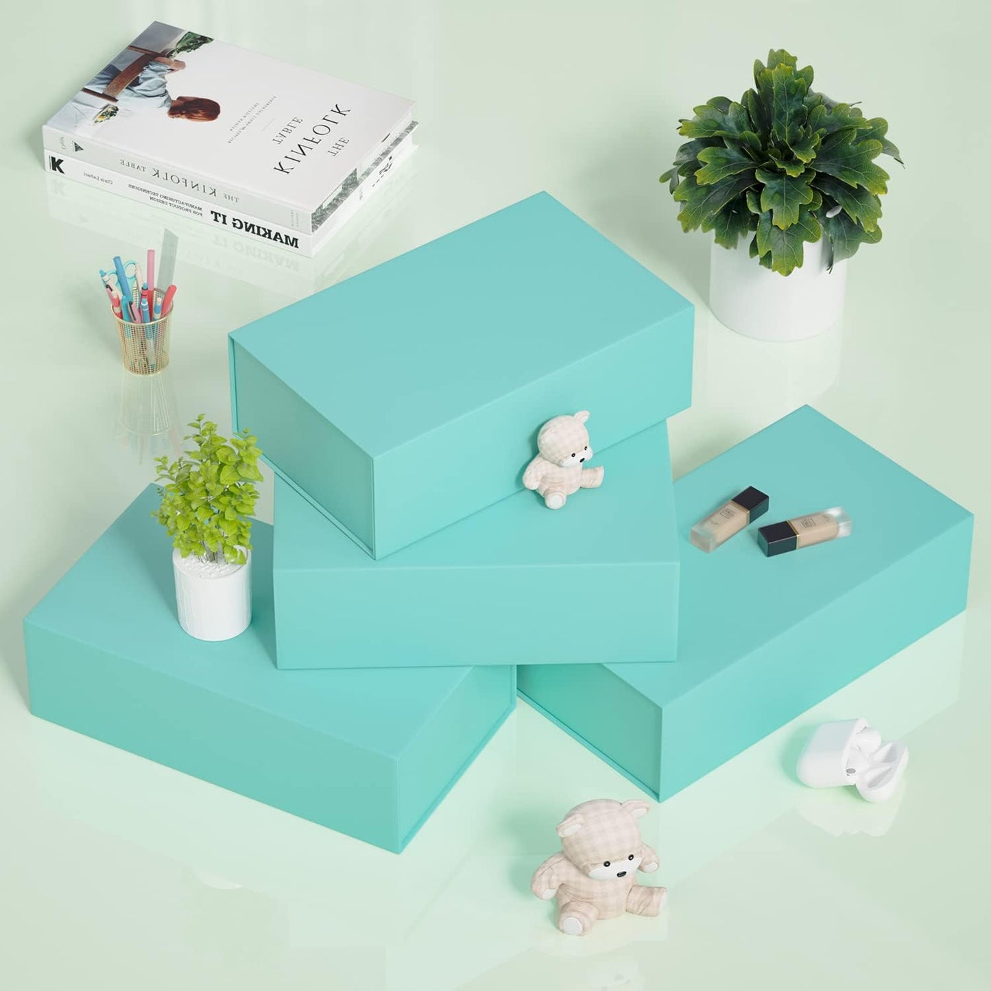 Turquoise Gift Box, 12x6x4'' Gift boxes for Presents with Lids Magnetic Closure Rectangle Collapsible for Bridesmaid Proposal Box, Wedding, Christmas, Halloween, Birthday Gift Packging