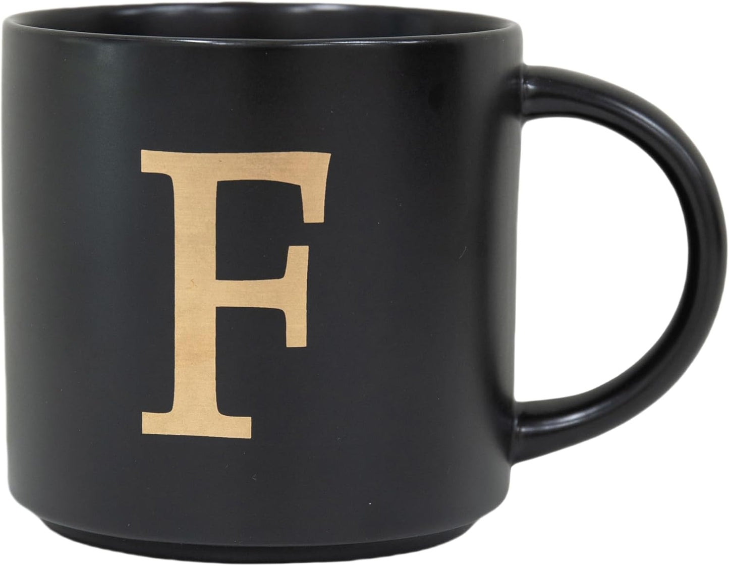 COLLECTIVE HOME - Monogram Ceramic Mugs, 15 oz Golden Initial Black Coffee Cups, Elegant Alphabet Tea Mugs, Elegant Personalized Mug with Gift Box, Unique Mug with Double Side Capital Lette (F)