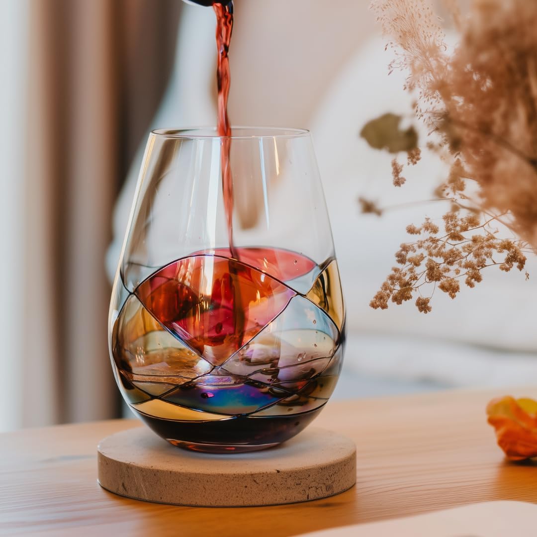 Stemless Wine Glasses – Hand‑Painted Set of 2 Unique Wine Gift for Wedding, Anniversary, Housewarming & Christmas • Sagrada Familia Style • Ideal for Women & Men
