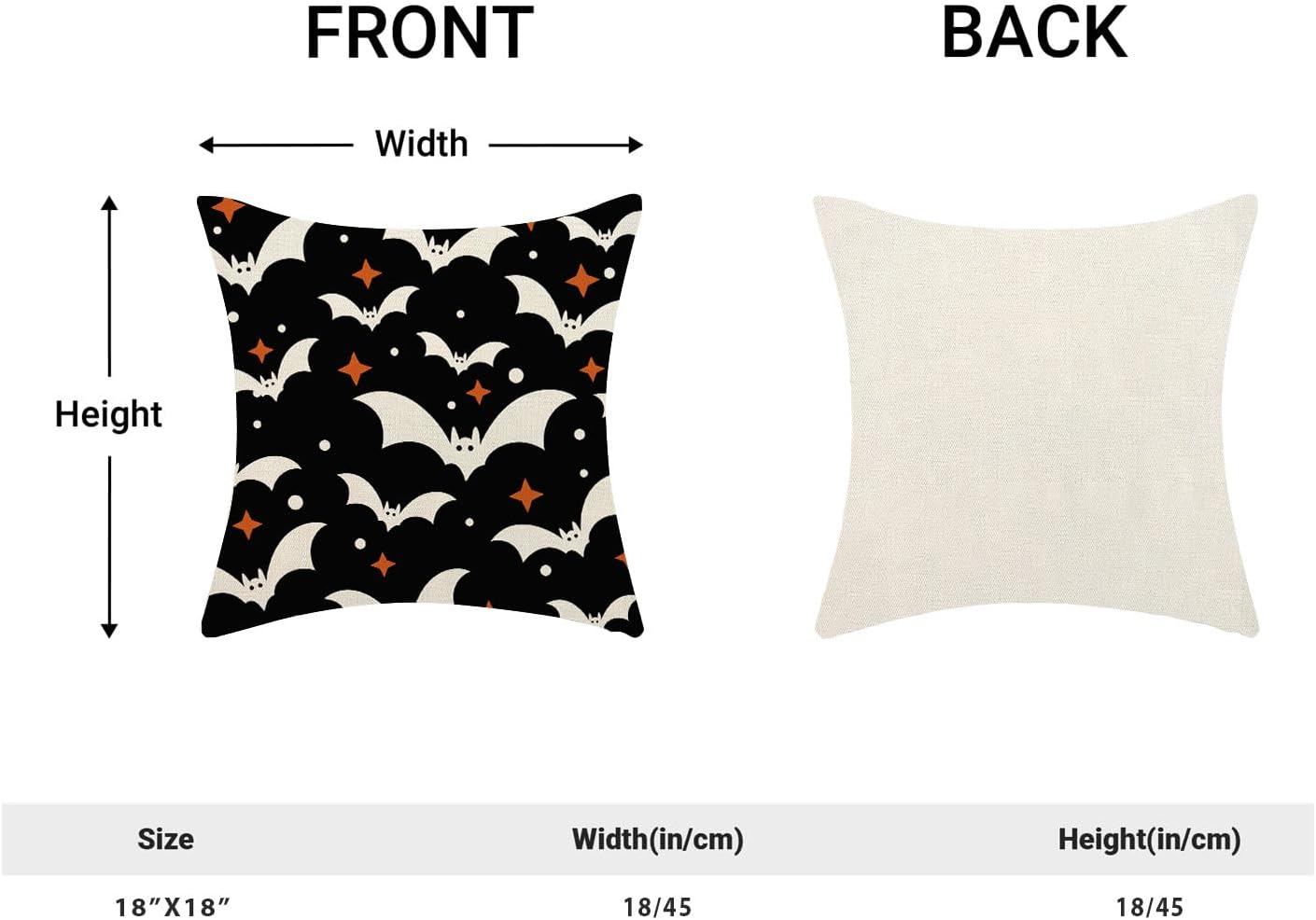 Halloween Pillow Covers 18x18 Pack of 2 Black Beige Bat Throw Pillow Covers Outdoor Decor,Autumn Halloween Decoration Black Pillowcase Farmhouse Linen Decorative Cushion Case for Sofa Couch