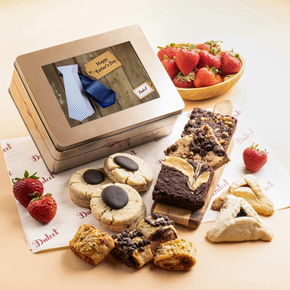 Fatherโs Day Cookie and Brownie Tin - Delicious, Fresh Baked Cookie Snacks - Gourmet Real Chocolate Fudge Brownie - Yummy Flavors For Dad, Him, Boyfriend, and Uncles