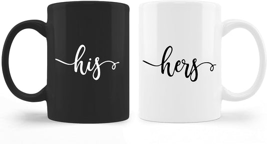 Kunlisa His and Hers Coffee Mugs Set - Wedding Engagement Gift for Couples, Newlyweds, Husband and Wife - Bridal Shower Matching Mugs 11 Ounce