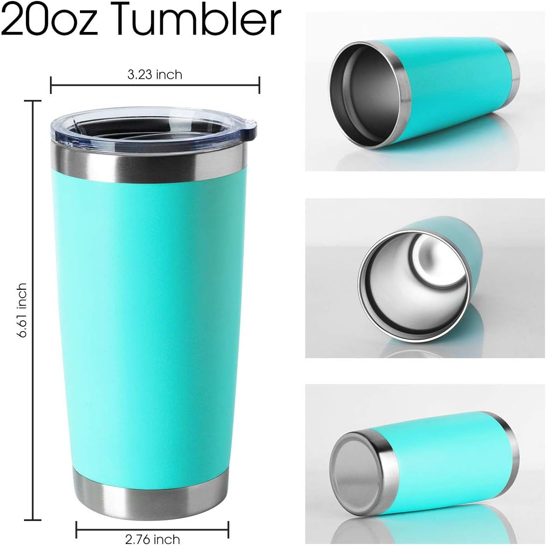 HASLE OUTFITTERS 20oz Tumblers Bulk Stainless Steel Cup with Lid Double Wall Vacuum Insulated Coffee Mug for Cold & Hot Drinks 1 Pack, Light Blue