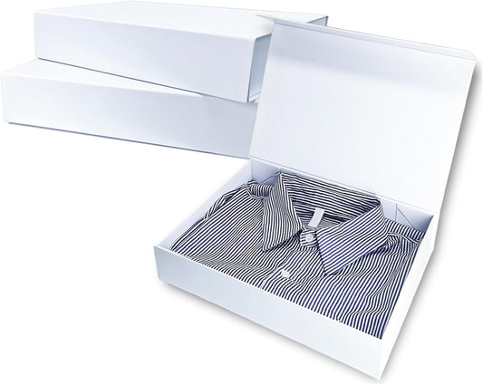 AuroWish 3 Pack 12.5x8.5x2.5 Inches White Gift Boxes with Magnetic Lid and Ribbon, Luxury Gift Box for Present, Shirt Gift Boxes for Wedding, Birthdays, Christmas, Baby Shower
