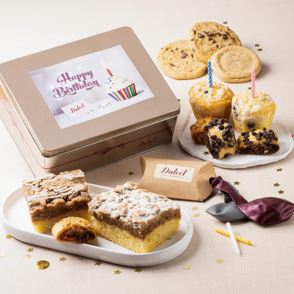 Happy Birthday Food Gift Baskets, Gourmet Food Gifts, Birthday Gift Baskets for Women Men Teens Family Friends or Relatives By Dulcet Gift Baskets