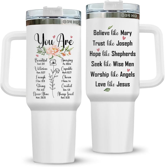 34HD Inspirational Religious Gifts for Women, Christian Tumbler with Handle and Straw, 40oz God Say You Are Cup, Birthday Mothers Day Gifts for Mom Grandma Sister Aunt Friend