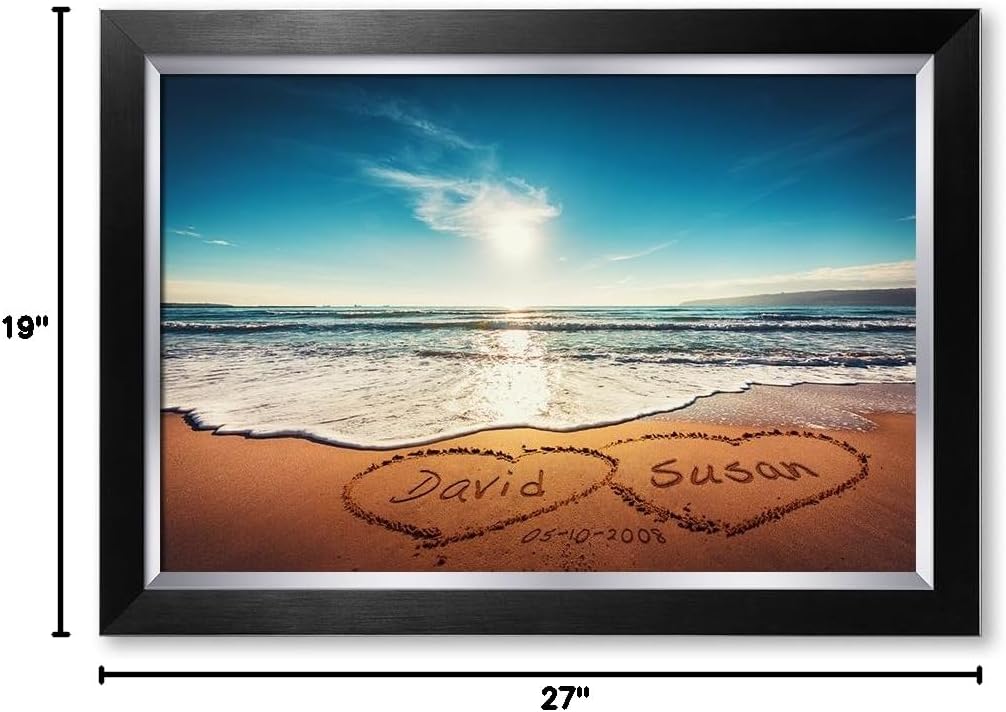 IPIC - Heart in Heart, Personalized Artwork with Names and Date on, Customized Gift for Anniversary,Wedding,Birthday and Holidays. Picture size: 24x16, Framed Size: 27x19