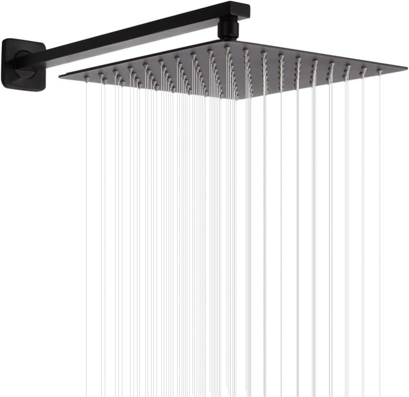 GGStudy Rain Shower Head Black with Extension Arm 10 Inch Square Shower Head with 16 Inch Shower Arm Large Stainless Steel Rainfall Showerhead Matte Black Waterfall Full Body Coverage